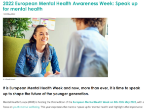 2022 European Mental Health Awareness Week: Speak up for mental health